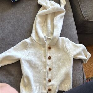 Hanna Anderson Bunny White Kids Hoodie with Wooden Buttons NWOT